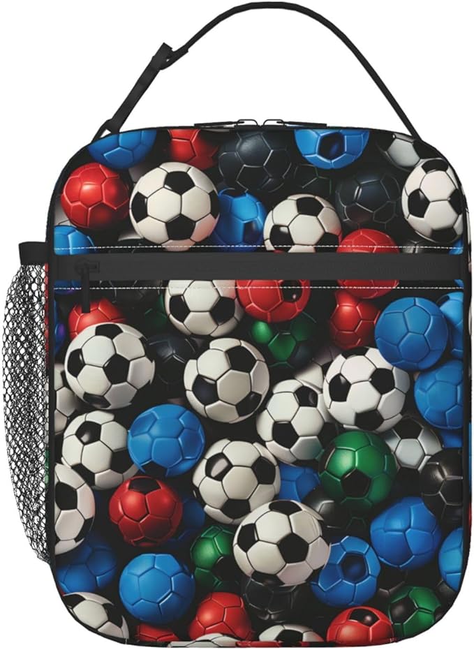 Reusable Soccer Lunch Box for Kids Girls Boys Women Adult, Insulated Sport Lunch Bag,Polyester Cooler Gaming Handbags Case for School Picnic Work Travel Beach or Hiking (Colorful)