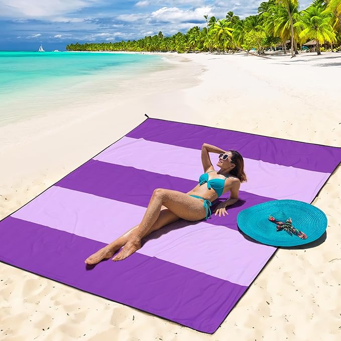 Beach Blanket Waterproof Sandproof Beach Mat 79" X 83"/10'x9'for 2-8 Adults Quick Drying Outdoor Picnic Mat Beach Accessories for Travel, Camping, Hiking