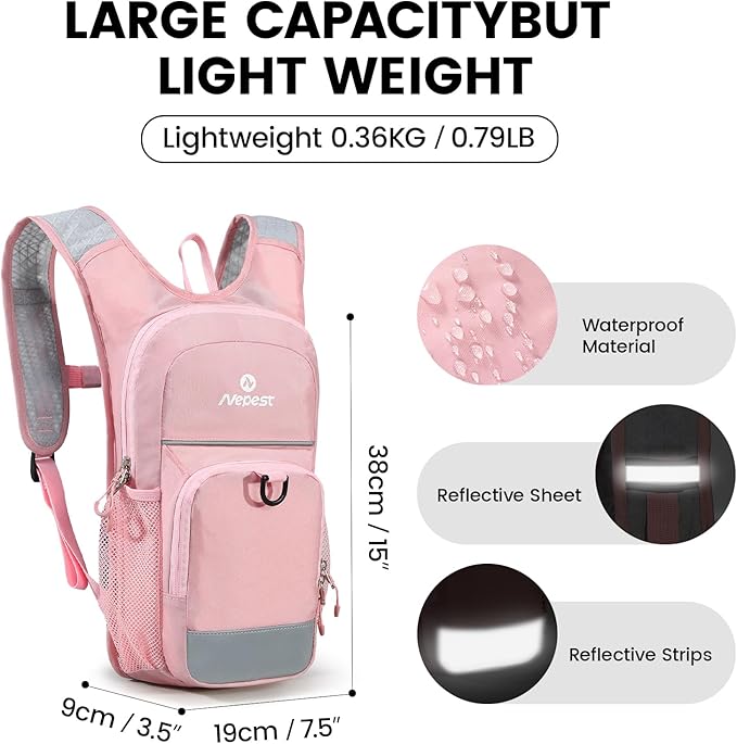 Nepest Kids Hydration Backpack, Mini Water Backpack with 1.5L Water Bladder for Hiking Cycling Running
