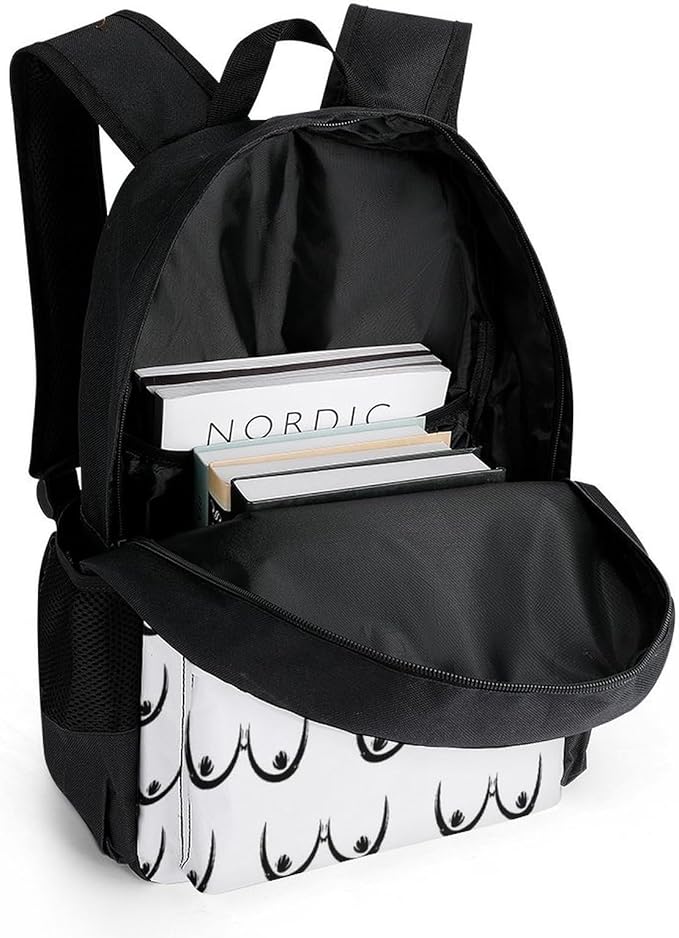 Shoulder Book Bags Polyester Multipurpose Anti-Theft Boobs Breasts Pattern Print White Carry On Bag Large Capacity Travel Hiking Camping Rucksack