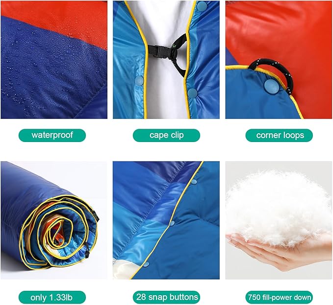 APSMILE Outdoor Down Blanket | Extra Warm & Puffy Camping Blanket | Water-Resistant, Lightweight, Packable Sleeping Quilt for Camp, Travel, Hiking, Picnic, Backpack (Stripe HD Printed, 52"x75")