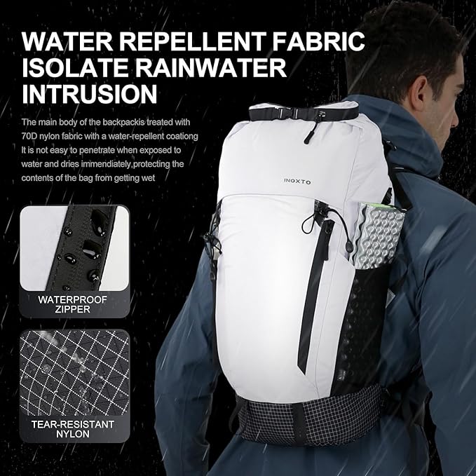 IX INOXTO Hiking Backpack 15L/22L Ultra Lightweight Packable Travel Backpack Small Waterproof Foldable Outdoor Day Pack with Two 500ML soft flasks for Men Women (White)