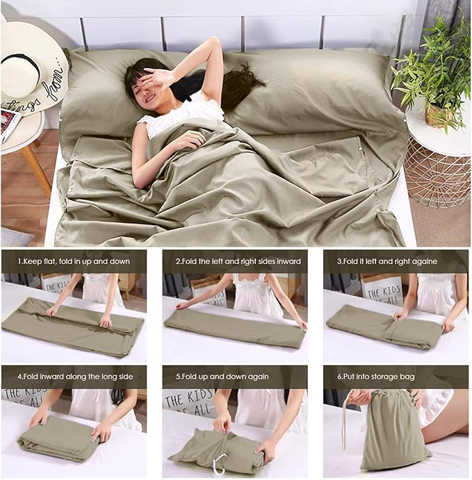 Sleeping Bag Liner, Lightweight Portable, Soft Travel and Camping Sheet, with Compact and Carry Bag, for Travel, Hotel