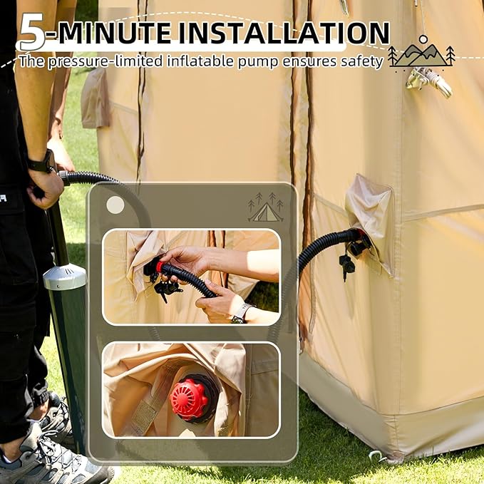YOLENY Inflatable Tents for Camping, 6-12 Person Blow Up Tent with TPU Skylight, Canopy, Mesh Windows, Stove Jack & Pump, 4 Season Large Inflatable Tent, Waterproof & Windproof