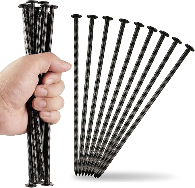 9-Inch Black Spiral Metal Landscapes Spikes, 100 Pcs Heavy Duty Garden Stakes for Paver Edging, Weed Barriers, Camping Tent, Artificial Turf, Etc