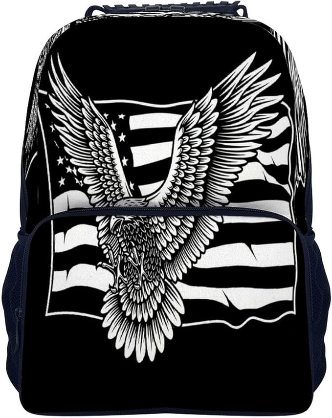 Lightweight Rucksack for Sports Travel Running, Big Capacity Multipurpose Anti-Theft Bookbag, Black And White American Flag Patriotic Usa Bald Eagle Pattern Travel and Sport Backpack Rucksack