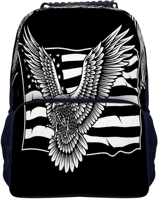 Lightweight Rucksack for Sports Travel Running, Big Capacity Multipurpose Anti-Theft Bookbag, Black And White American Flag Patriotic Usa Bald Eagle Pattern Travel and Sport Backpack Rucksack