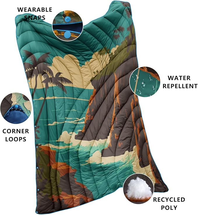 Camping Blanket,Puffy Printed Camp Blankets Lightweight Packable for Outdoor Camping,Traveling, Stadium, Hiking, Picnics