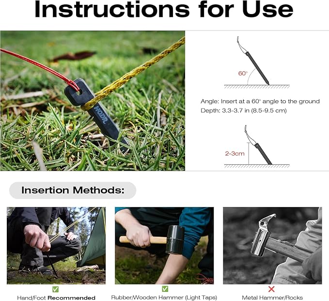 Ultralight Tent Stakes, 4.72 Inch Carbon Fiber Tent Pegs, Lightweight Tent Stakes Backpacking Gear for Camping Hiking (6 Pack)