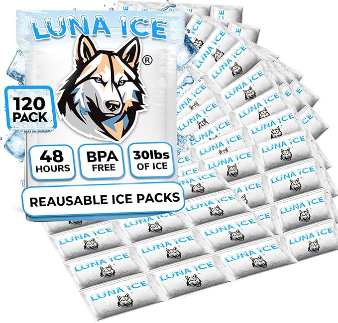 LUNA ICE Dry Ice Packs for Shipping - Long Lasting ice Packs - 24+ Hour Freeze Power - BPA Free - 120 Pack Bulk 30 lb – Hielo Seco - Reusable Gel Bricks for Food