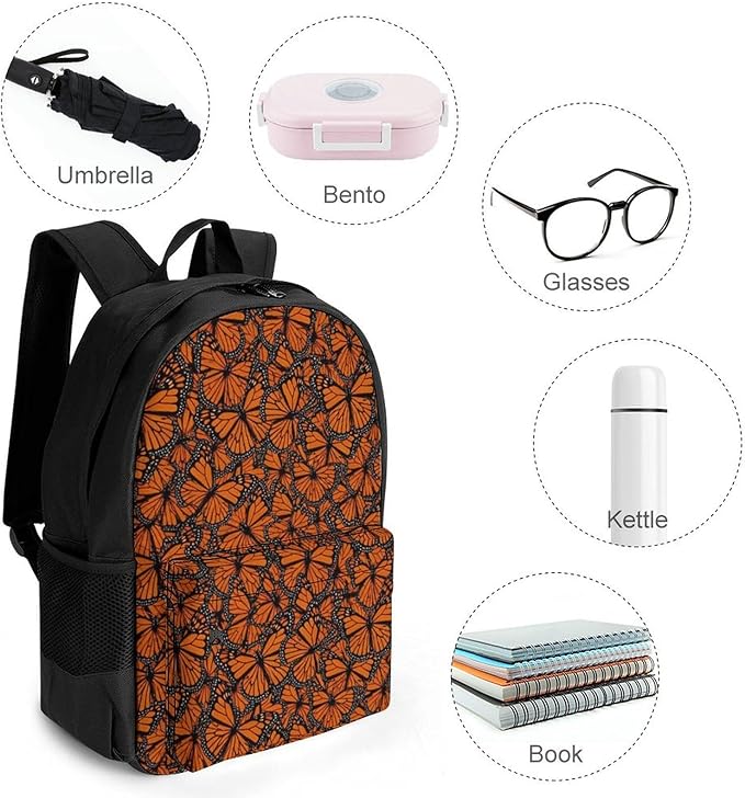 Rucksack Multipurpose Anti-Theft Big Capacity Shoulder Bag, Beautiful Monarch Butterfly Travel Hiking Camping Rucksack With Side Pockets