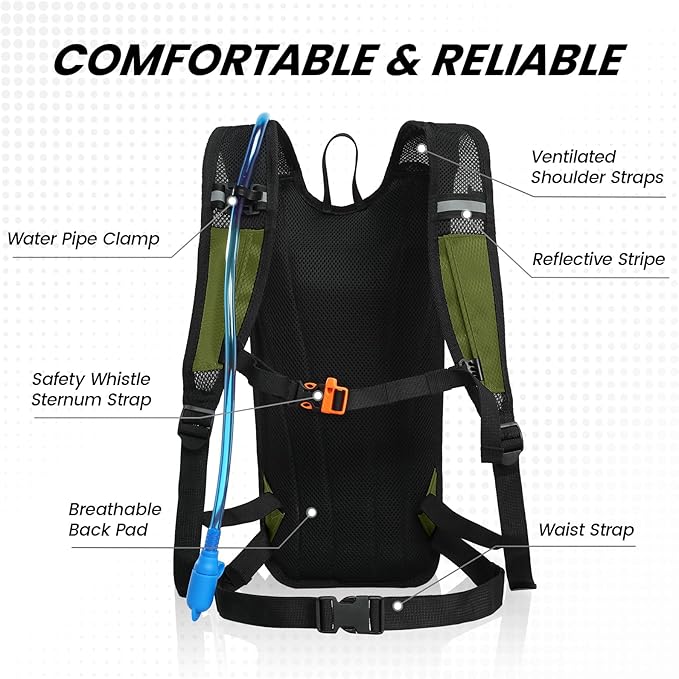 Nepest Hydration Backpack with 2L Water Bladder for Cycling, Water Backpack for Hiking Running, Lightweight Hydration Pack , Grey