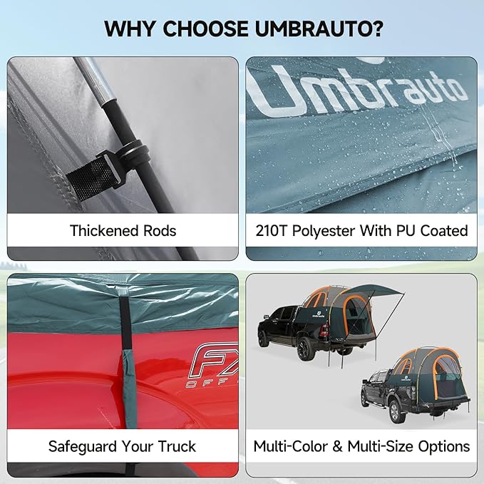 Truck Bed Tent with Awning: 5.0' ~ 5.2' PU3000mm Waterproof Tailgate Pickup Truck Tents, Easy Set-up for 2 Person, Fits Full Size Short Bed, Chevy, Dodge, Ford, GMC