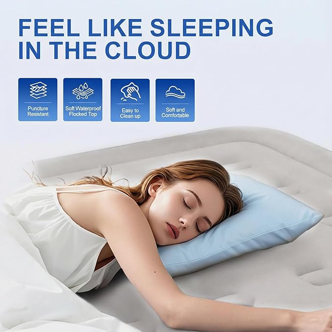 Queen Air Mattress with Built in Pump,18" Raised Blow up Air Bed,3 Mins Quick Self-Inflation/Deflation, Inflatable Mattress for Camping/Home/Guests/Travel (Brown)