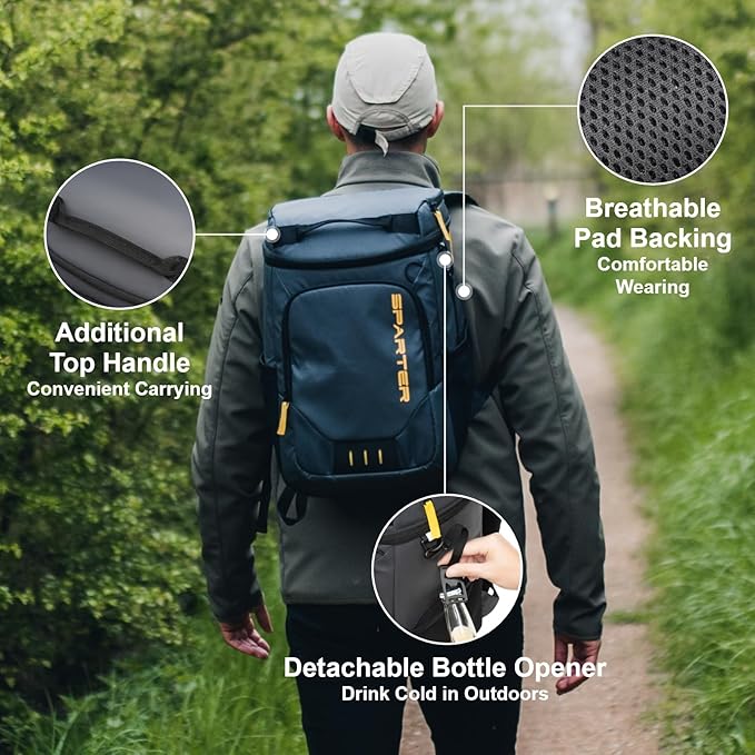 SPARTER Backpack Cooler Insulated Leak Proof 33/49 Cans, 2 Insulated Compartments Thermal Bag, Portable Lightweight Beach Travel Camping Lunch Backpack for Men and Women