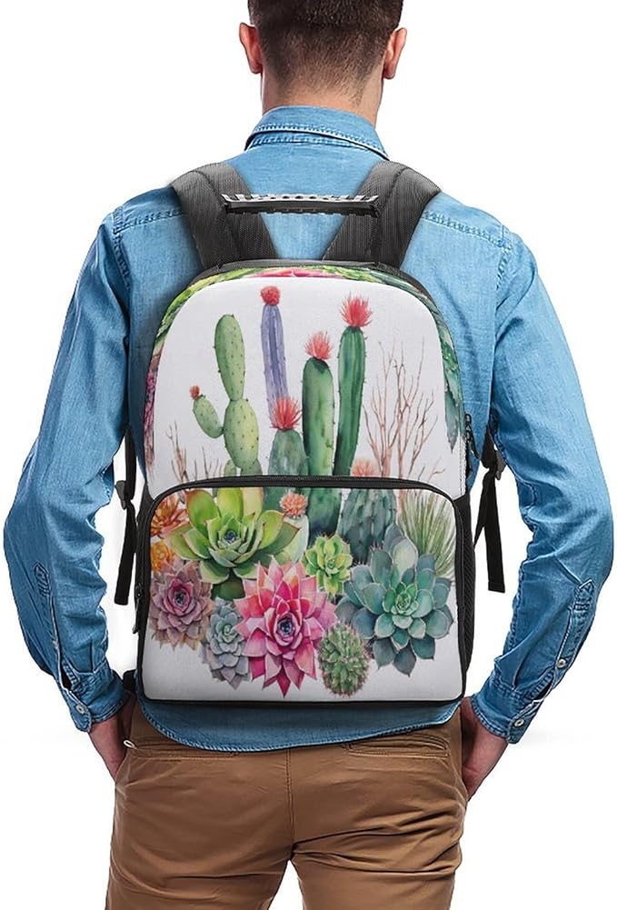 Backpack Polyester Multipurpose Anti-Theft Natural Cactus In Boho Style Flowers Twigs Cactus Shoulder Bag Big Capacity Gym Outdoor Hiking Backpack With Padded Straps