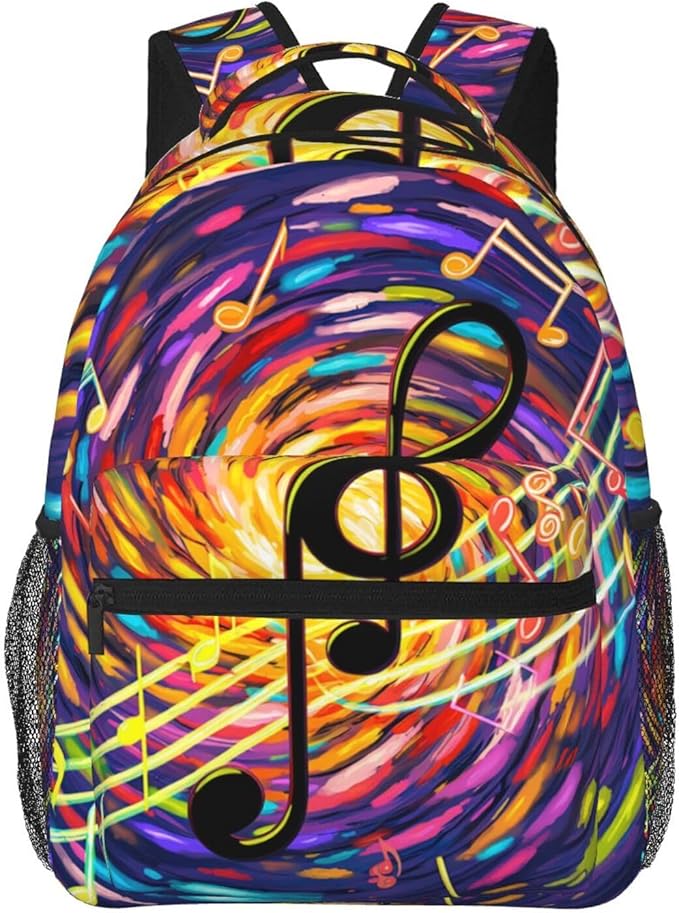 Rucksack Anti-Theft Multipurpose Big Capacity Carry On Bag, Abstract Music Notes Art Traveling Camping Backpack With Side Pockets