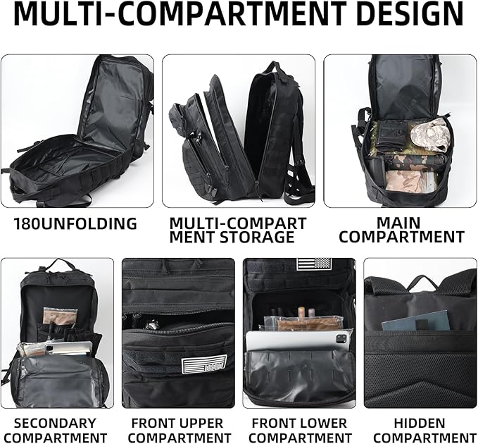J.SH Large Military Tactical Backpack for Men, Army Assault Pack Bag with MOLLE System, 3-Day Bug Out Bag for Outdoor Hiking, Gym, Tactical Missions, Rugged Survival & Outdoor Rescue - 45L Black