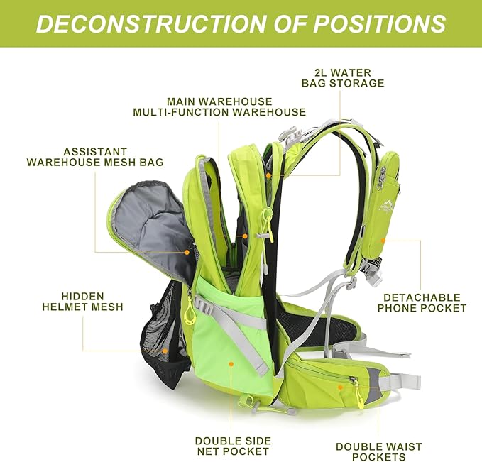 IX INOXTO 20L Hydration Backpack, Waterproof Hiking Internal Frame Backpacks with 2L Hydration Water Bladder and Rain Cover for Men, Lightweight Travel Daypack for Cycling,Camping,Ski (light green)