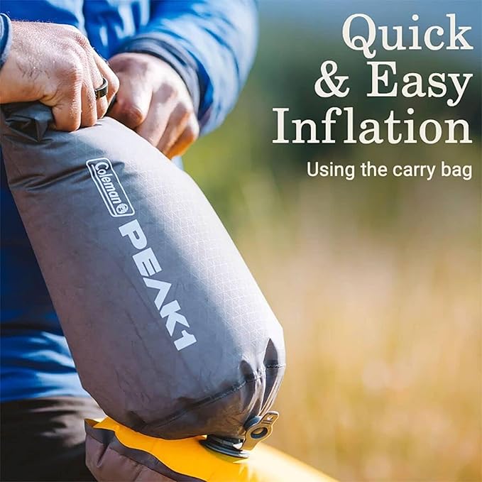 Coleman PEAK1 Sleeping Camp Pad with Integrated Valve System and Carry Bag for great for Backpacking, Hiking, and Rugged Car Camping, Marigold