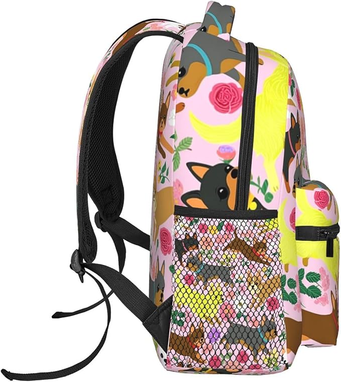 Daypack Bookbag Multipurpose Anti-Theft Big Capacity Carry On Bag, Chihuahua Dog Cute Pink Travel Hiking Camping Rucksack With Padded Straps