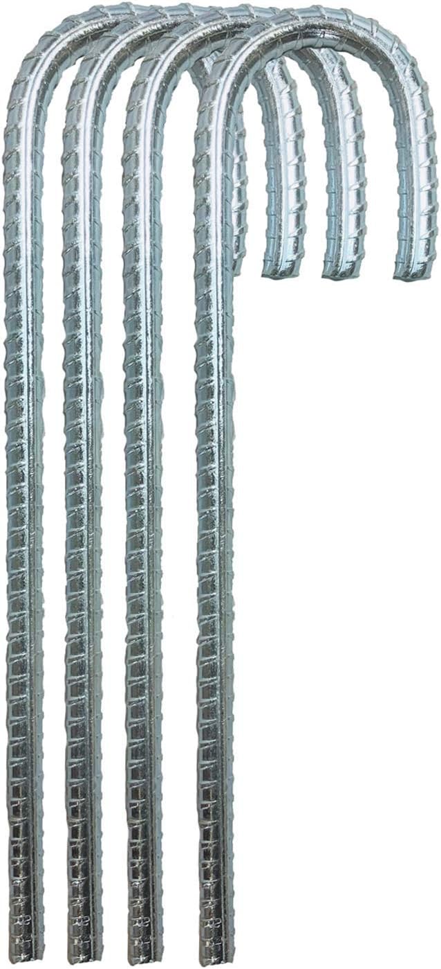 Ashman Rebar Stake Anchor 12 Inches Long (4 Pack), Ideal for Securing Animals, Tents, Canopies, Sheds, Car Ports, Swing Sets. Rust-Resistant and Made of Solid Premium Galvanized/zinc-Coated Metal.