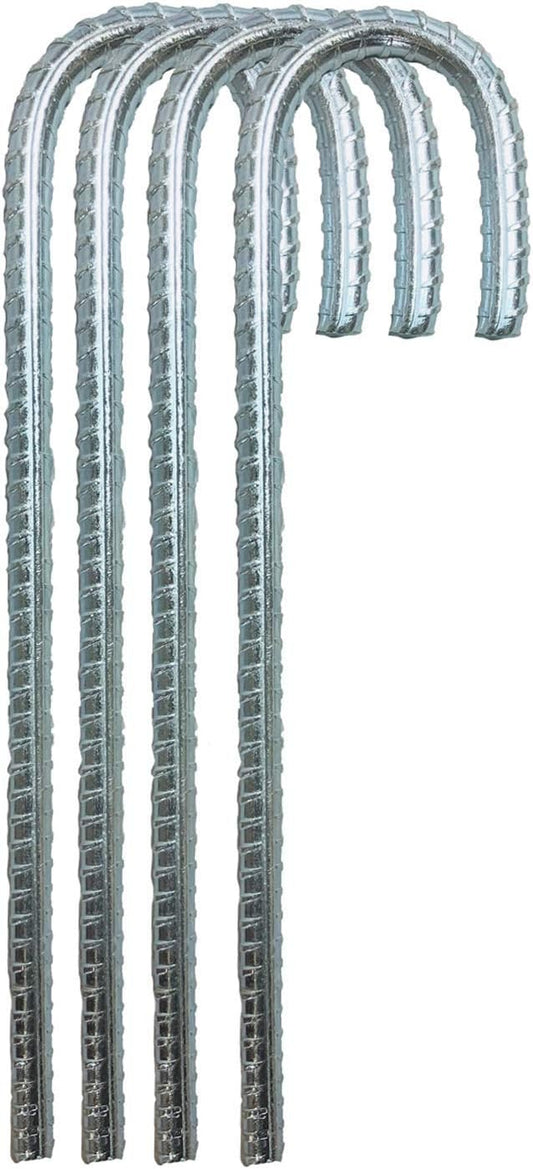 Ashman Rebar Stake Anchor 12 Inches Long (4 Pack), Ideal for Securing Animals, Tents, Canopies, Sheds, Car Ports, Swing Sets. Rust-Resistant and Made of Solid Premium Galvanized/zinc-Coated Metal.