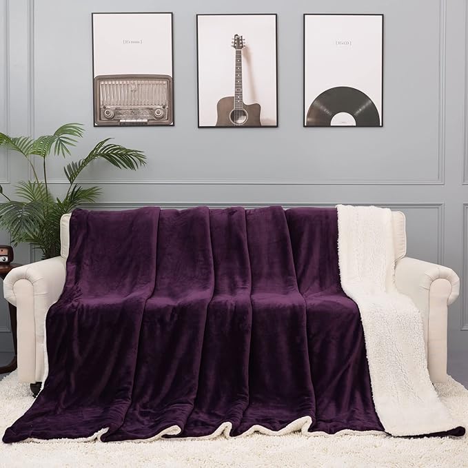 NANPIPER King Size Sherpa Blanket, Soft Fleece Throw for Bed, Reversible Thick Fuzzy Blanket for Winter (Purple, 90x108 inches)
