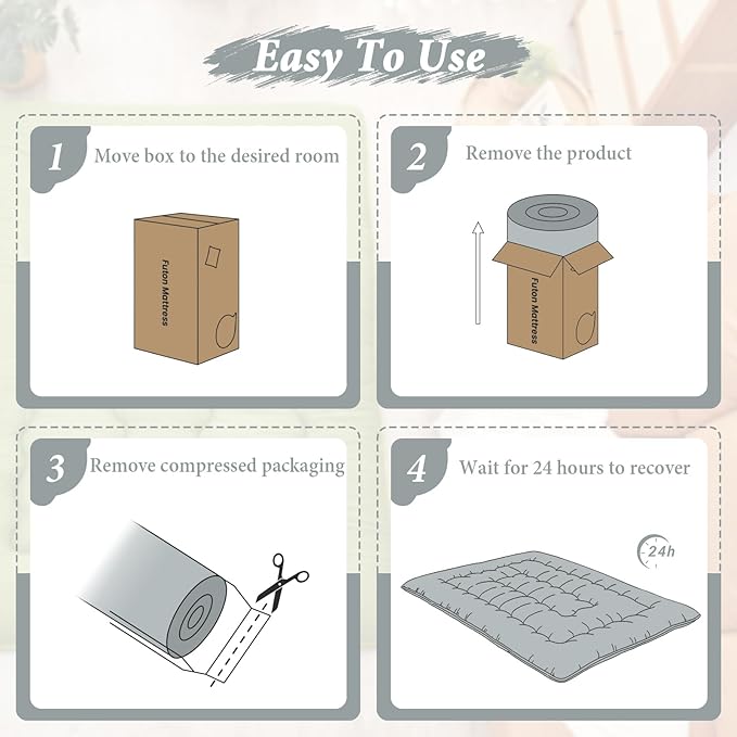 DAICO Japanese Floor Mattress, 4'' Thicken Futon Mattress Tatami Mat, Sleeping Pad Foldable Roll Up Mat for Camping and Guest Room, Full Size 54''*80'', Grey