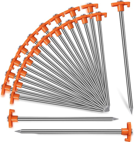 20 Pack Tent Stakes - 9.75 Inch Galvanized Non-Rust Ground Stakes Heavy Duty Canopy Anchors Metal Tent Pegs for Camping, Garden, Hiking, Orange
