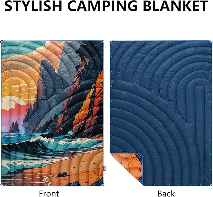 Camping Blanket,Lightweight Puffy Printed Camping Blanket Packable Outdoor Blanket for Camping,Traveling, Stadium, Hiking, Picnics
