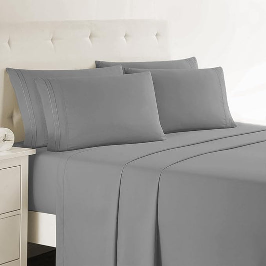 Clara Clark Twin Sheets - Hotel Luxury 5 Piece Bed Sheets for Twin Size Bed - Soft Bedding Sheets & Pillowcases, Fits Mattress up to 16 inch deep. Twin, Medium Grey