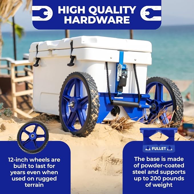 Cooler Wheel Kit for Yeti, RTIC, Igloo and most other brands - Cooler Cart - Easy-to-install Dolly With Wheel Attachment - Durable, Rust-Resistant Powder-Coated Stainless Steel