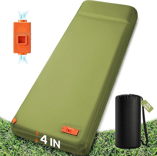 Self Inflating Sleeping Pad with Electric Pump, 4" Ultra-Thick Memory Foam Camping Pad, 4 Season Camping Mattress Pad with Built-in Pillow, Camping Essentials Gear for Tent Travel Car