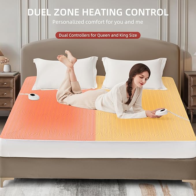 Bwarm Heated Mattress Pad ETL Certified Flower Bed Warmer with 9 Heat Settings, 1-12 Hours Auto Off Deep Pocket, Machine Washable, White (California King)