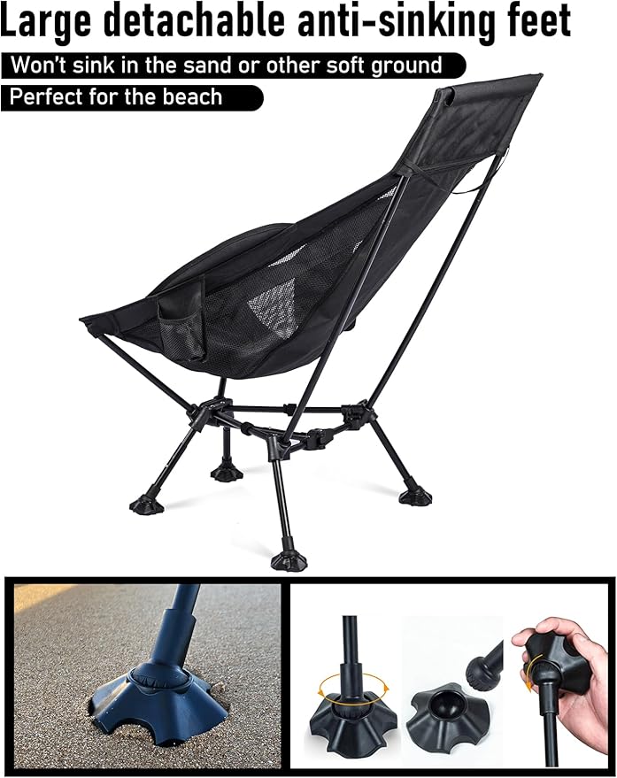 WildCall Lightweight Folding High Back Camping Chair with Head Support, Compact Beach Chair with Anti-Sinking Large Feet and Three Tilt Angles Adjustment