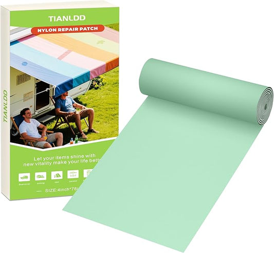 Awning Repair Tape,Tent Patch kit,Waterproof Repair Tape kit of RV Awning,Boat Covers,Canvas,Vinyl Fabric,Tarp,Sail-4x78in（Mint Green）