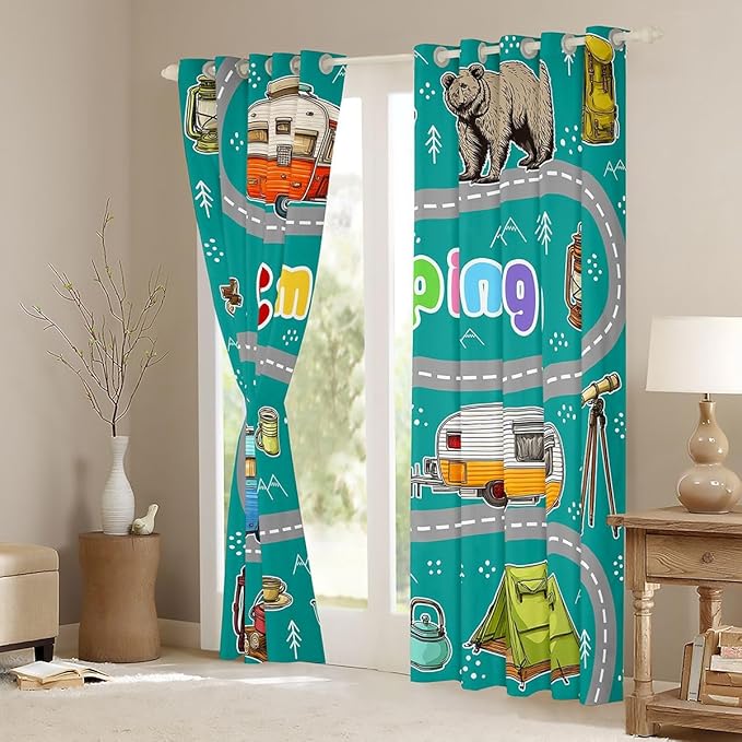 Feelyou Rv Camping Camper Blackout Curtains Wildlife Animal Bear Darkening Drapes for Bedroom Living Room Decor Camping Adventure Thermal Insulated Shades Window Treatments, 2 Panels 38 x 45 Inch