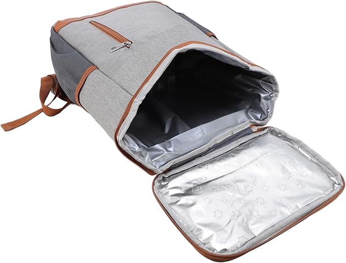 GOWENIC Cooler Backpack, Backpack Cooler Insulated Leak Proof for Men Women, Large Capacity Multi Compartment Storage Rain Proof, for Beach Travel Picnic Lunch Hiking Camping (Gray with Orange)
