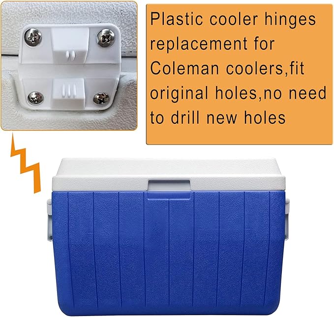 Ansook Cooler Replacement Plastic Hinges & Screws Set - Compatible with Coleman Coolers 5253 6262 6270 Cooler Hinges Replacement - for Rubbermaid Cooler Hinges (Set of 4)