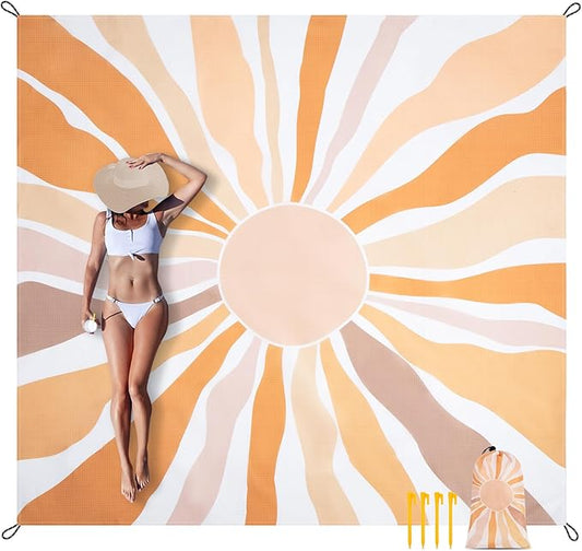 Waterproof Sandproof Beach Blanket, 9 Ft X 10 Ft Extra Large Beach Mat for 8 Adults, Lightweight Polyester Outdoor Picnic Blanket for Travel, Hiking, Camping, Beach Accessories for Vacation