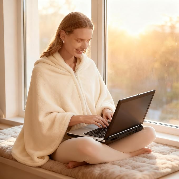 SNZ Cozy Wearable Blanket for Women & Men - 60"x33" Fleece Poncho, Warm Office Chair Lap Blanket, Travel, Camping & Home Wrap - Comfy Poncho Throw - Gift for Mom, Elderly