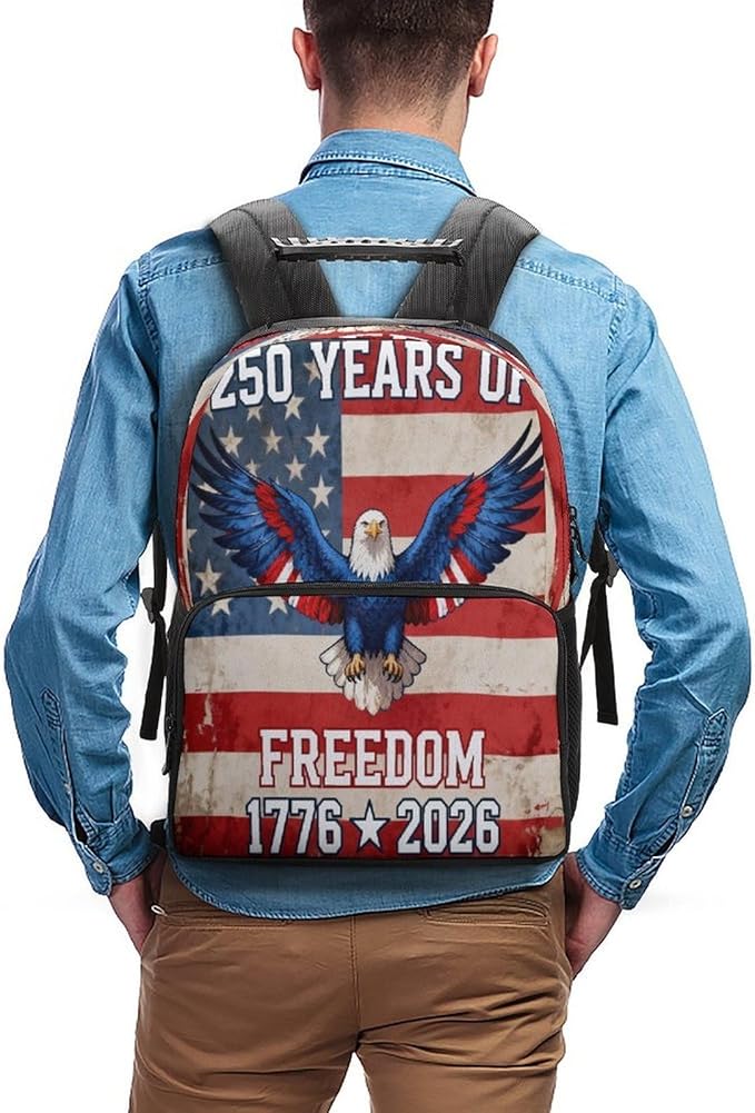 Men Women Lightweight 250th Anniversary 1776-2026 Patriotic Eagle Art Casual Daypack Large Capacity Bookbag With Adjustable Shoulder Straps for Gym Business Bicycle