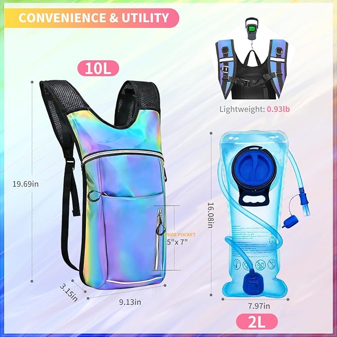 Hydration Backpack, Water Backpack with 2L Hydration Bladder, Rave Backpack Hydration Pack, Festival Essential for Raves, Hiking, Cycling, Climbing, Running, Outdoor, Camping and More