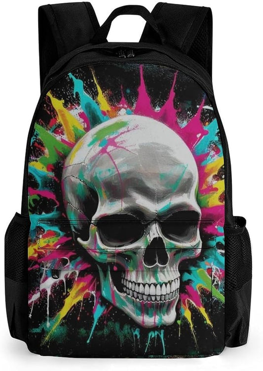 Adults Lightweight Classic And Cool Skull Tie Dye Shoulder Book Bags Big Capacity Shoulder Bag With Adjustable Shoulder Straps for Trekking Work Walking Cycling