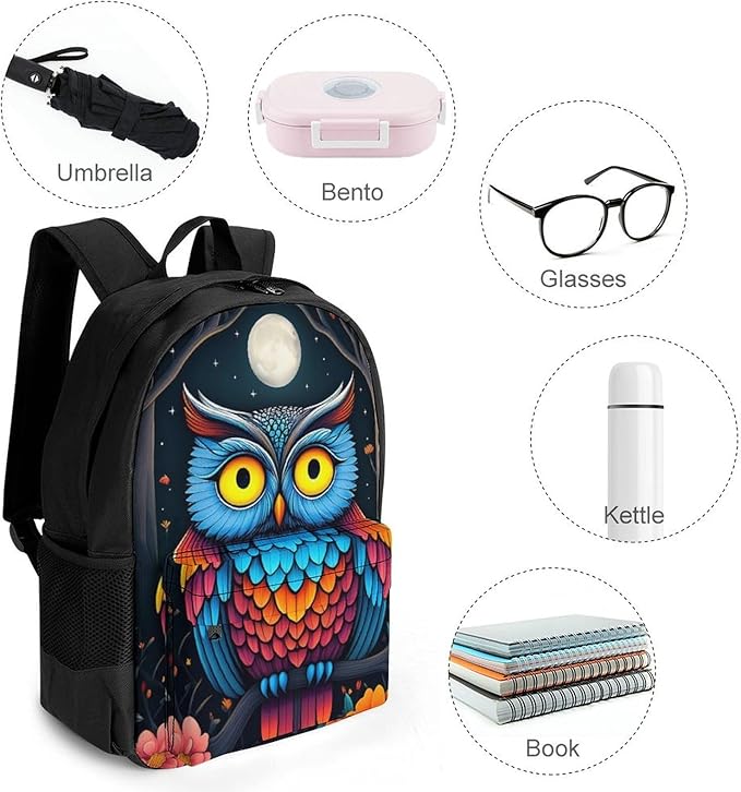 Supdreamc Lightweight Backpack for Gym Travel Bicycle, Big Capacity Multipurpose Anti-Theft Carry On Bag, Trippy Owl Red Floral Moon Art Travel Hiking Bag Day Pack
