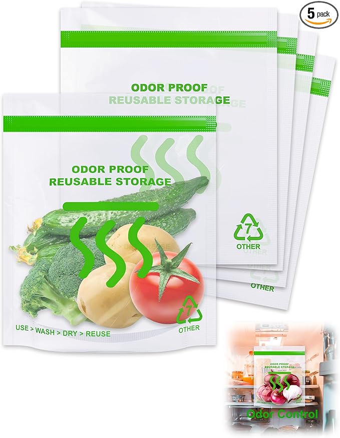 Smell Proof Food Bags - 8.5 x 10 Inch Smell Proof Freezer Bags for Camping and Food Storage - Reusable Odor Proof Bags Stand Up Clear Double Zip and Odor Control(5 Pack)