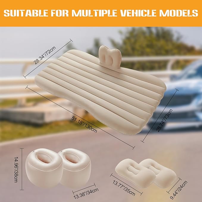 Ergocar Inflatable Mattress Camping Thickened Portable Travel Camping Flocking Bed Double-Layer Inflatable Valve Suitable for Suvs, Rear Seats, Automobiles