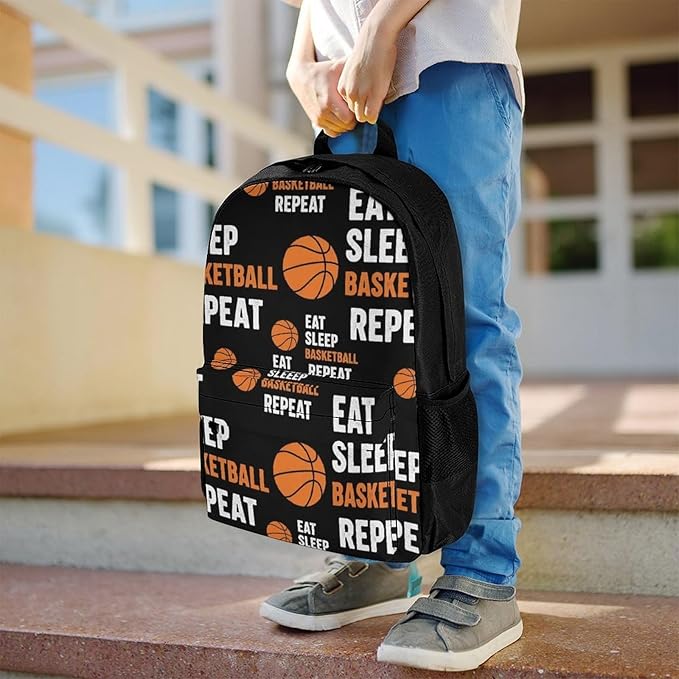 Casual College Daypack Eat Sleep Basketball Repeat Multipurpose Business Travel with Large Capacity Rucksack for Men Women