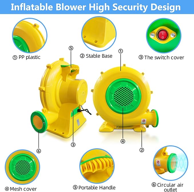 Bounce House Blower for Inflatables, 950W+480W Powerful Inflatable Blower Portable Fan Pump for Inflatable Bouncy Castle, Bubble House, Jump Slides, Water Slide, Spray Booth